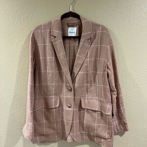 Madewell Pink Checkered Linen Blazer